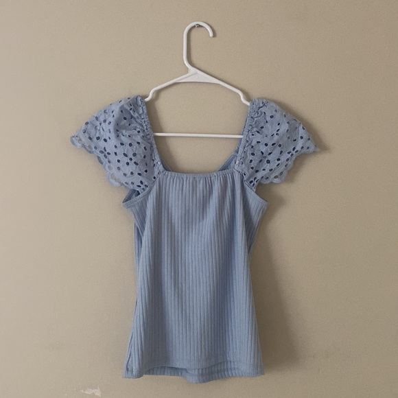 Joe Fresh Pastel Baby Blue Embroidered Short Sleeve Shirt Size XS - Picture 4 of 11